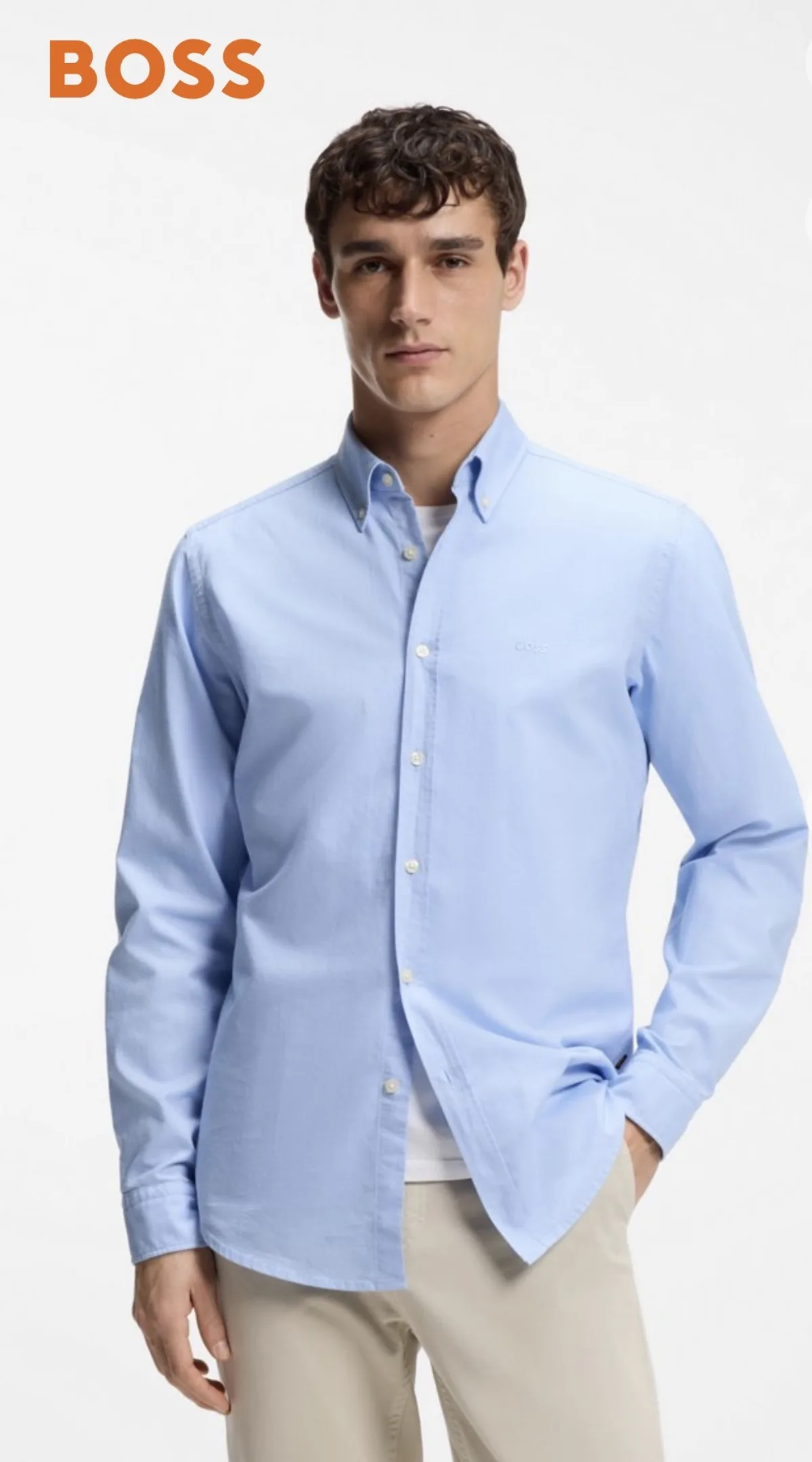 BOSS — heren lichtblauw oxford button-down hemd met beige chino