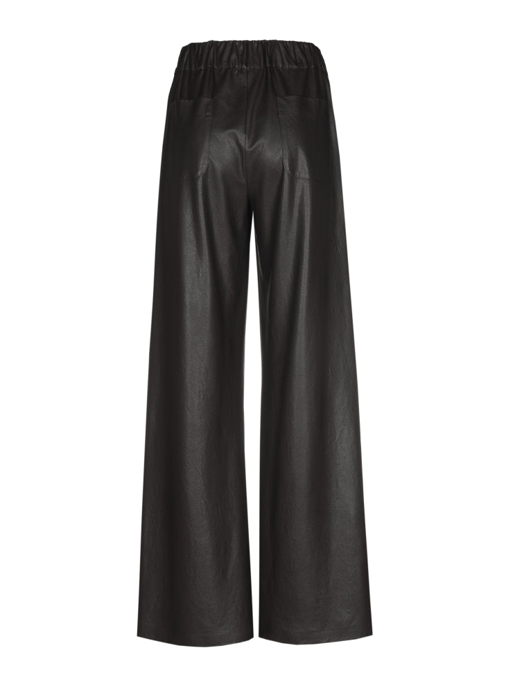 Palazzobroek in vegan leather, elastic waist - Coffee