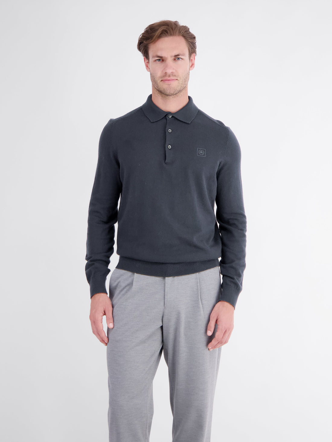 LERROS gebreide polo met lange mouwen in Classic Navy - foto 1
