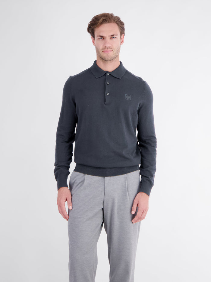 LERROS gebreide polo met lange mouwen in Classic Navy - foto 1