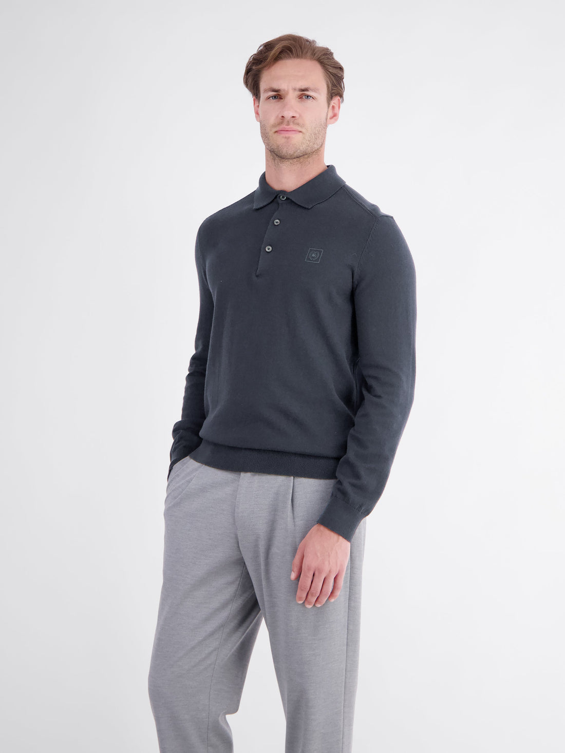 LERROS gebreide polo met lange mouwen in Classic Navy - foto 3