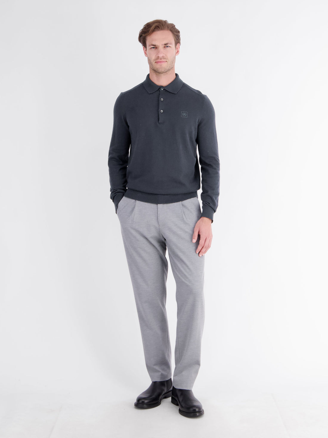 LERROS gebreide polo met lange mouwen in Classic Navy - foto 4