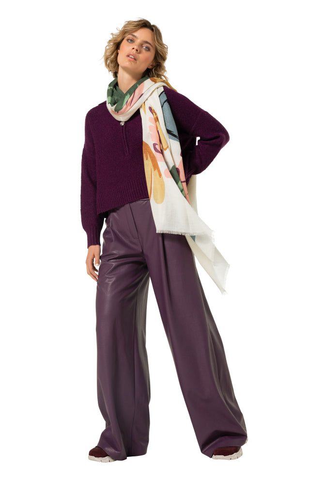 Soepele trui met vegan leather detail - Plum
