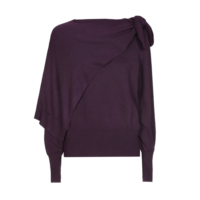 Elegante pull met strik- en schouderdetail - Plum