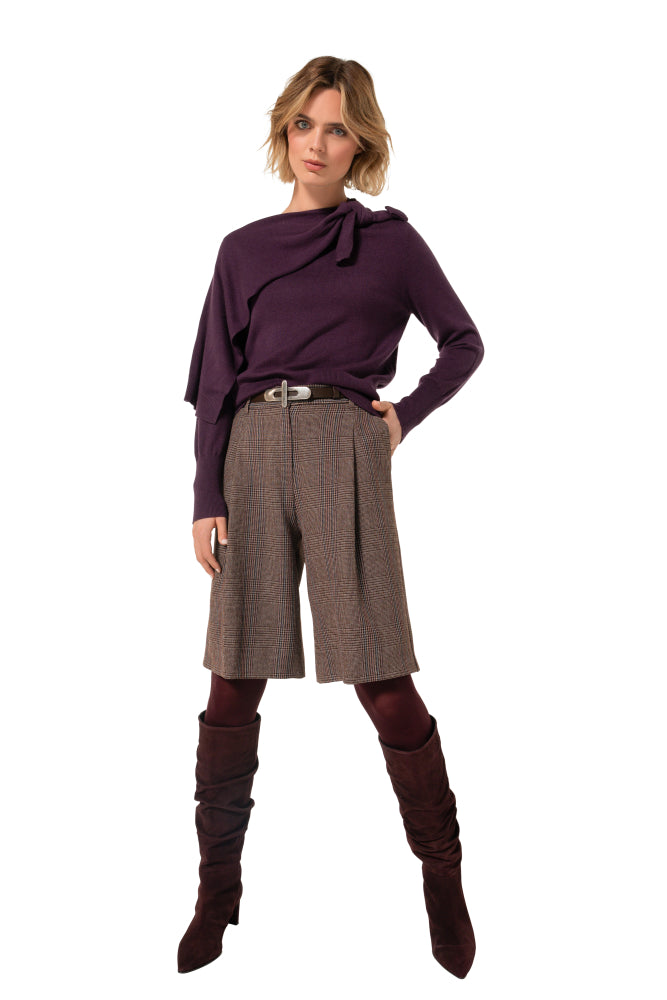 Elegante pull met strik- en schouderdetail - Plum