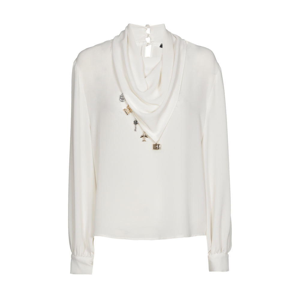 Soepele blouse met kraageffect - Cream