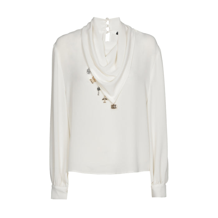 Soepele blouse met kraageffect - Cream