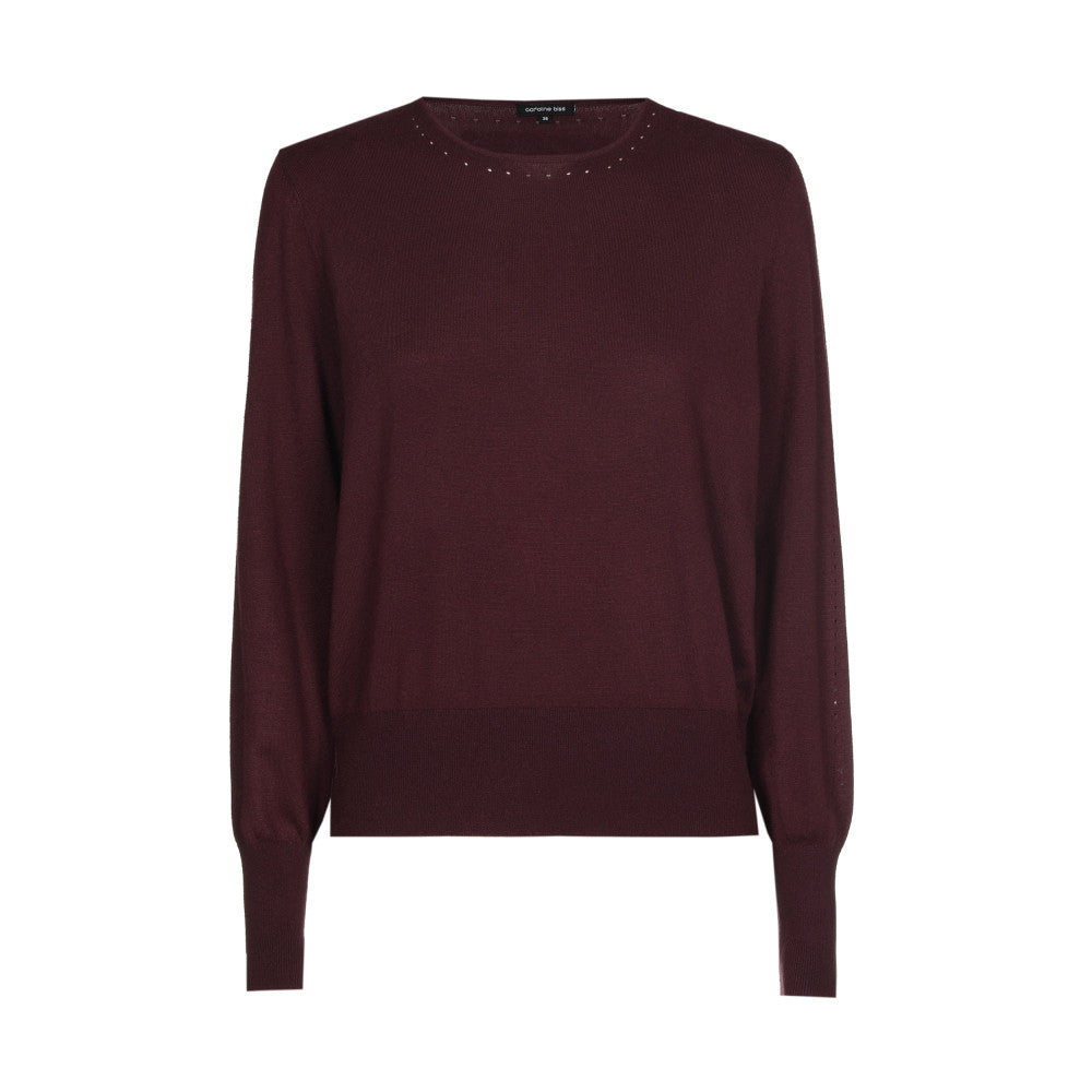 Fijngebreide pull met ajourdetails - Burgundy