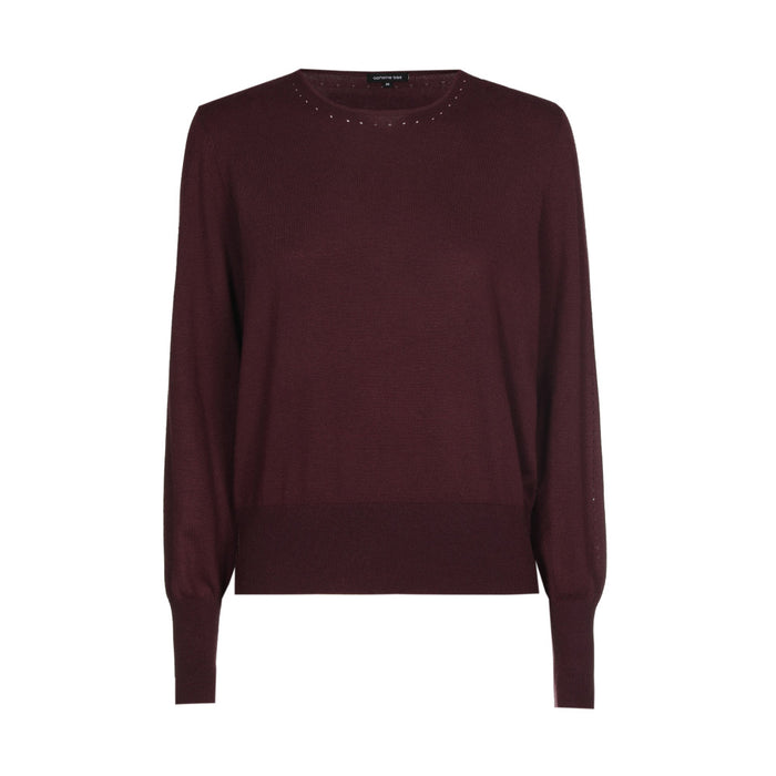 Fijngebreide pull met ajourdetails - Burgundy