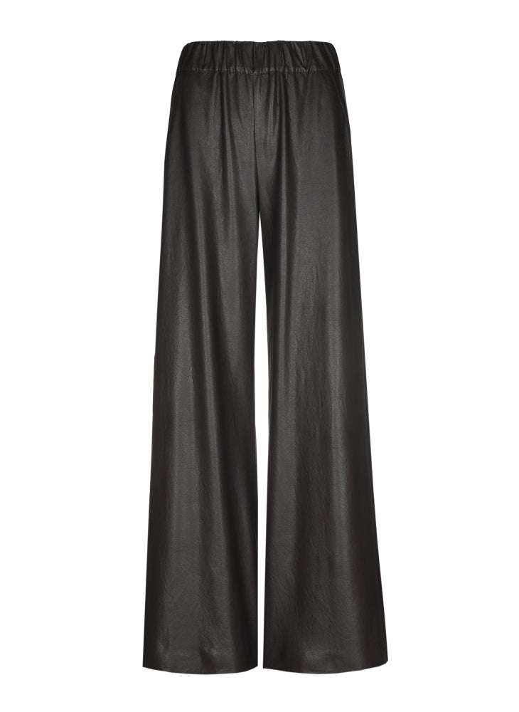 Palazzobroek in vegan leather, elastic waist - Coffee