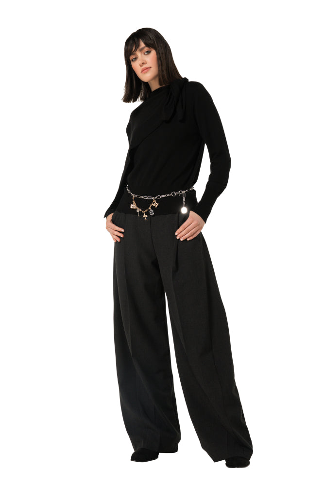 Elegante pull met strik- en schouderdetail - Black