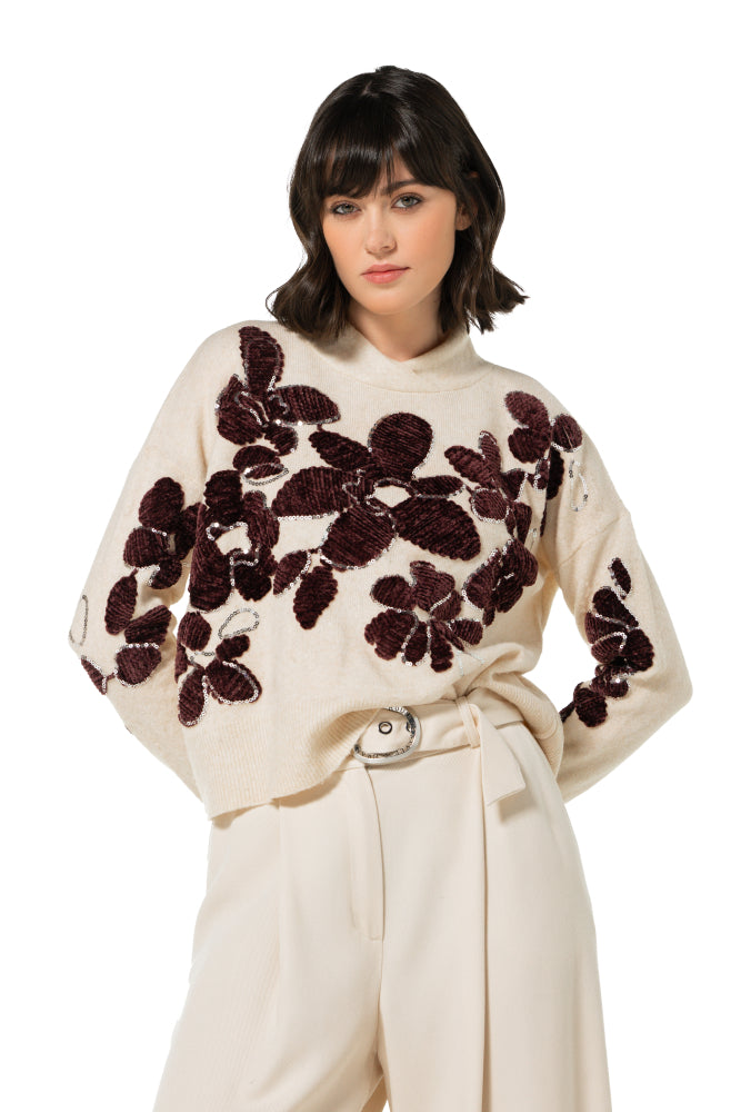 Cozy pull met bloemdetail en pailletten - Multi Color