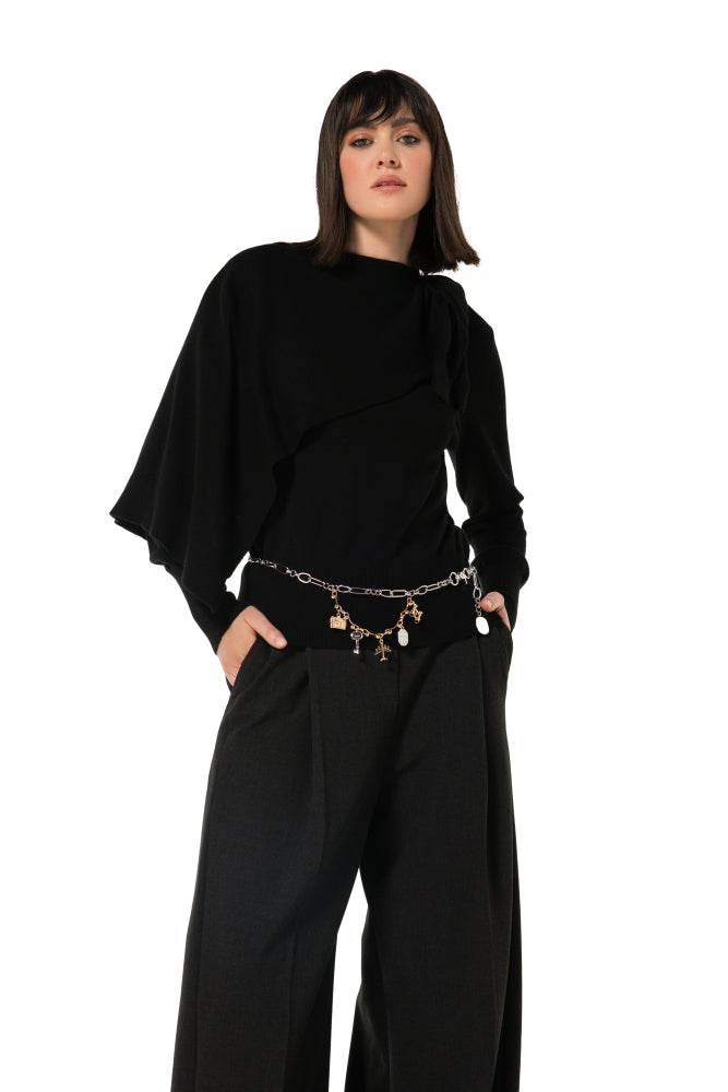 Elegante pull met strik- en schouderdetail - Black
