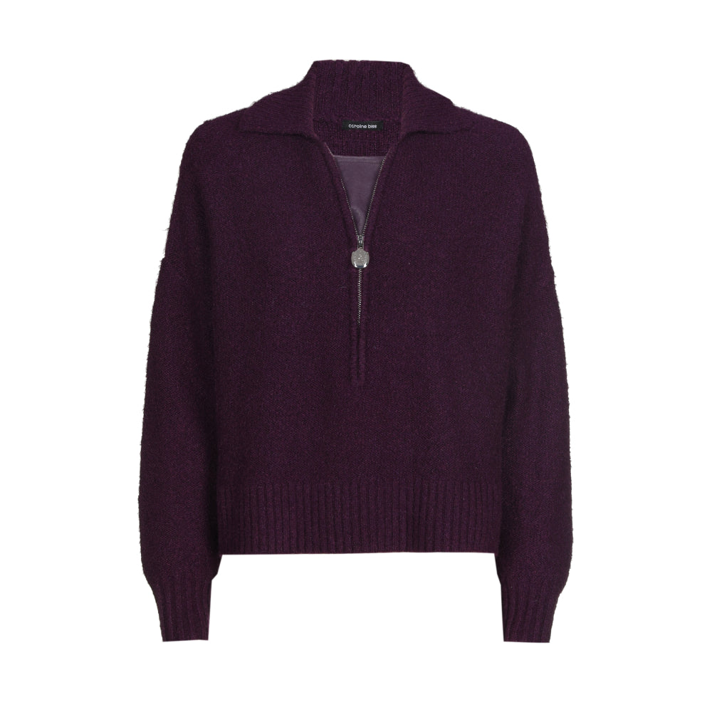 Soepele trui met vegan leather detail - Plum