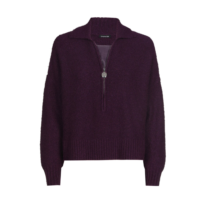 Soepele trui met vegan leather detail - Plum