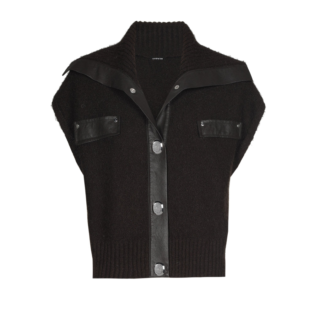 Cardigan trui met vegan leather details - Coffee