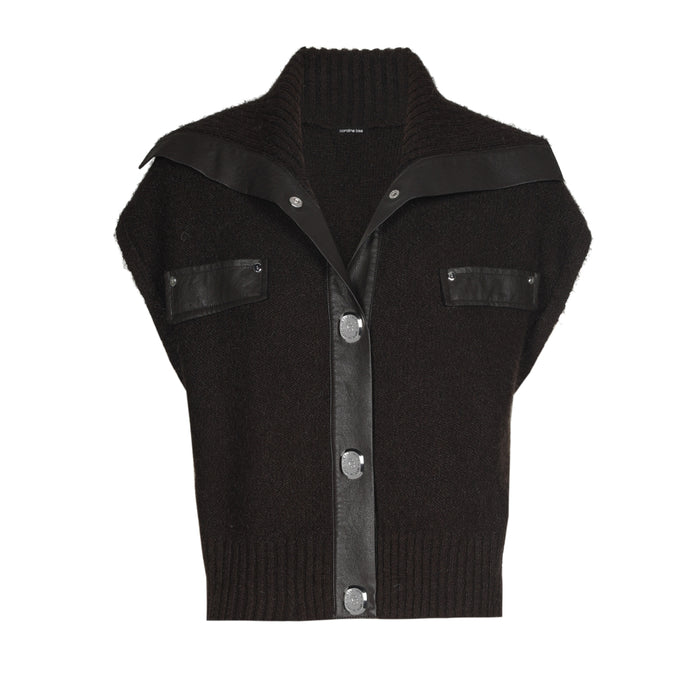 Cardigan trui met vegan leather details - Coffee