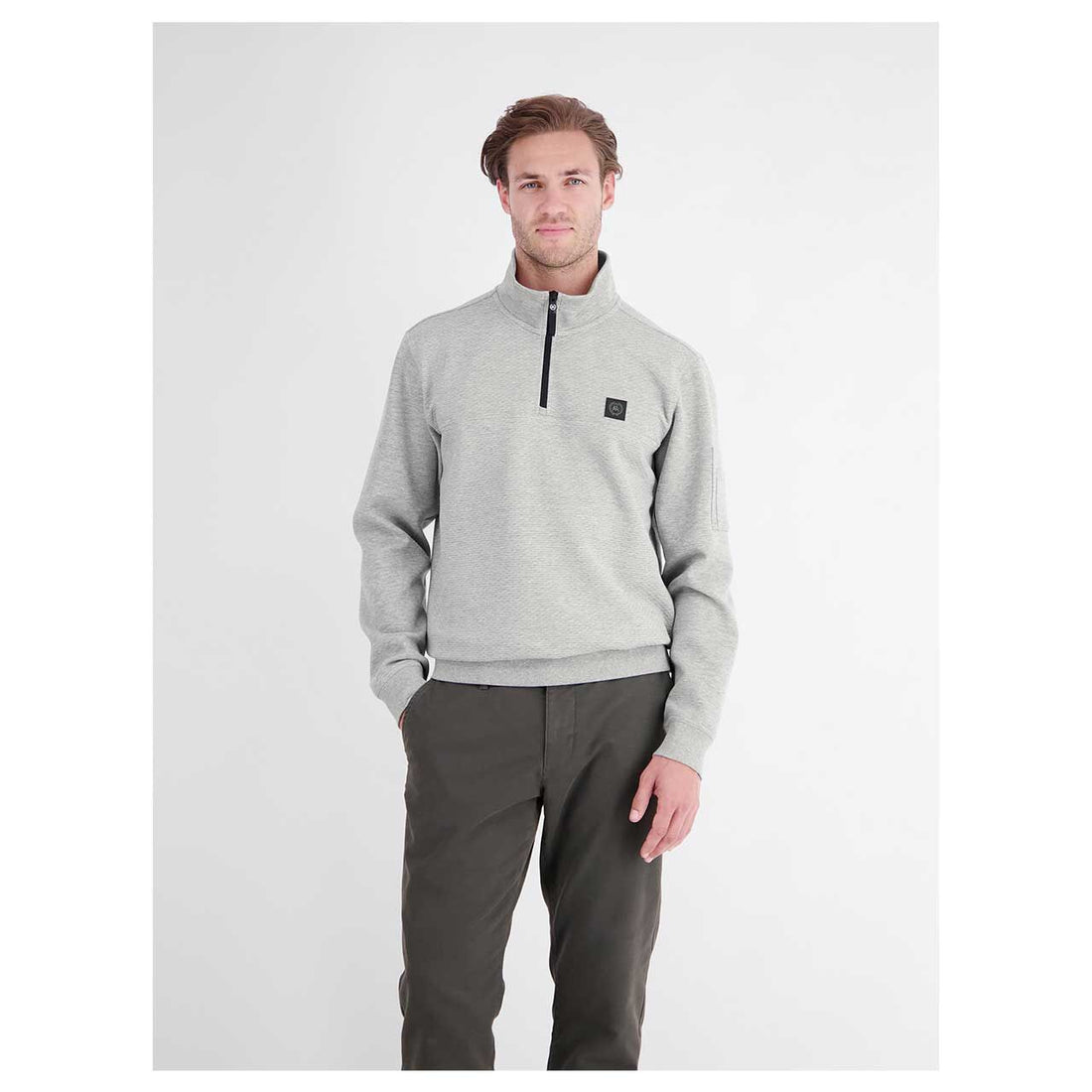 LERROS sweatshirt met troyerkraag Platinum Grey - gedragen voorzijde